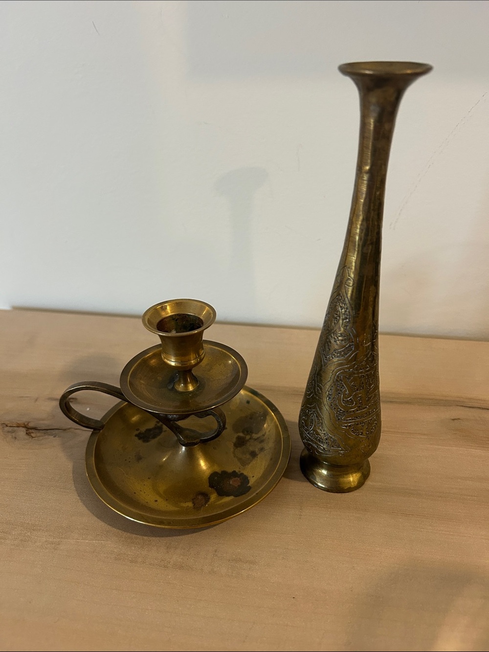 Brass Taper Vase and Chamberstick Candle Holder - Brass Finish